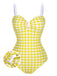 [Pre-Sale] Yellow 1950s Plaid Strap Pleated Swimsuit