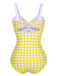 [Pre-Sale] Yellow 1950s Plaid Strap Pleated Swimsuit