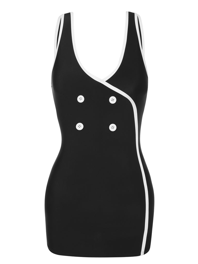 Black & White 1960s Solid Contrast Binding Swimsuit