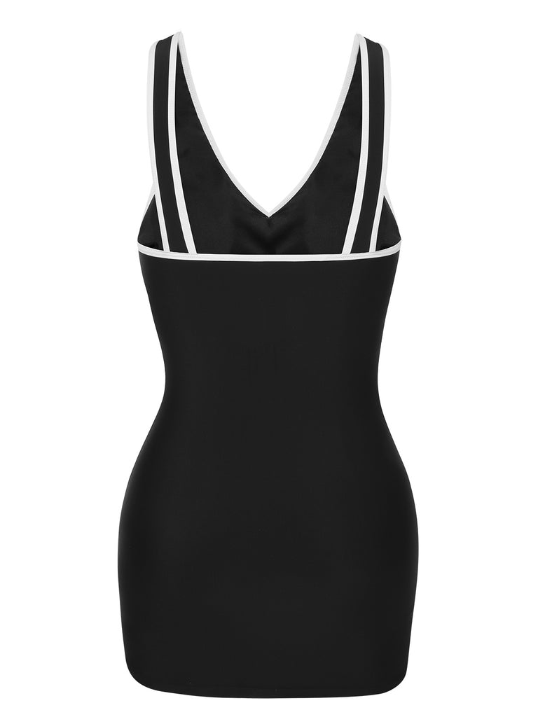 Black & White 1960s Solid Contrast Binding Swimsuit