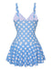 Blue 1960s Polka Dot Petal Neck Swimsuit