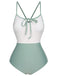 1950s Color Contrast BowKnot Strap Swimsuit