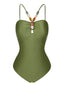 1960s Solid Textured Bandeau Halter Swimsuit
