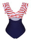 1930s Ruffled Striped One-Piece Swimsuit