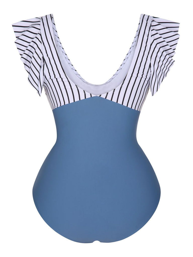 1930s Ruffled Striped One-Piece Swimsuit