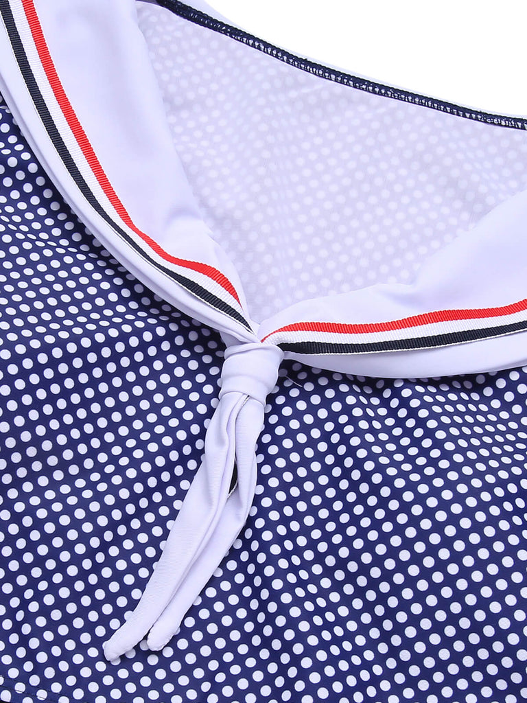 [Pre-Sale] Dark Blue 1940s Dots Sailor Collar Swimsuit