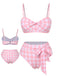 [Pre-Sale] Pink 1940s Spaghetti Strap Plaid Bow Swimsuit
