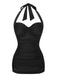 [Pre-Sale] Black 1950s Solid Gathered Halter Swimsuit