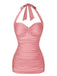 [Pre-Sale] Pink 1950s Solid Gathered Halter Swimsuit