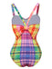 Multicolor 1970s Rainbow Plaid Bow Swimsuit