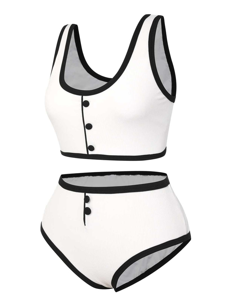 White 1930s Knit Contrast Swimsuit