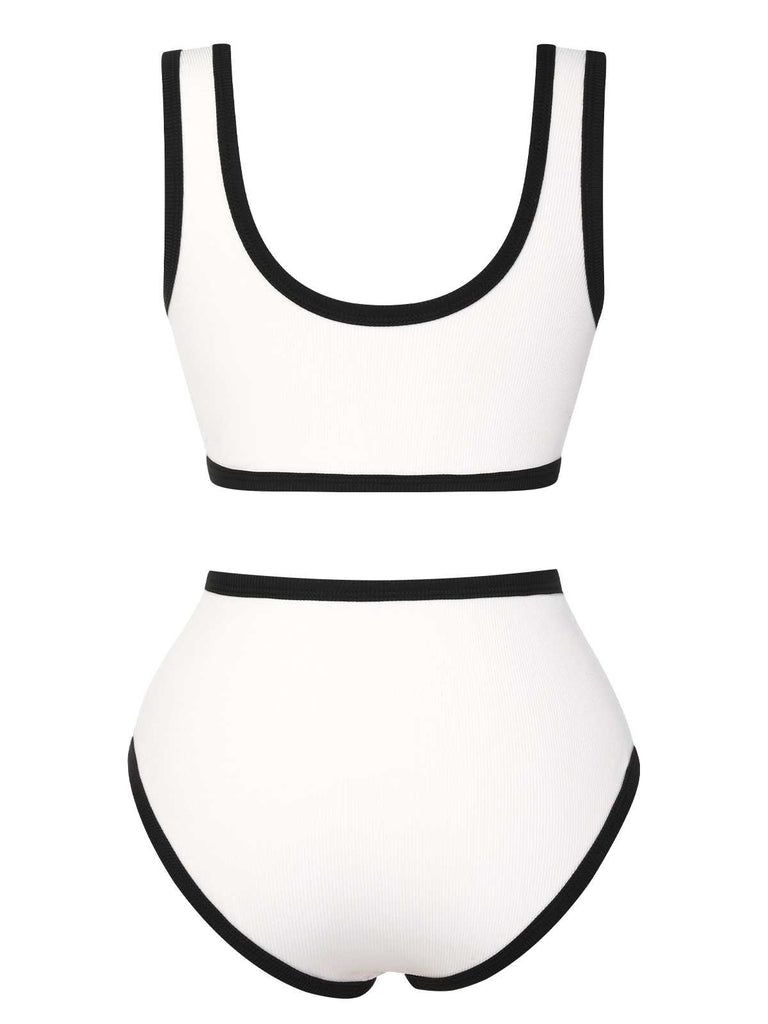 White 1930s Knit Contrast Swimsuit