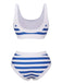 Blue & White 1950s Stripes Buttons Swimsuit