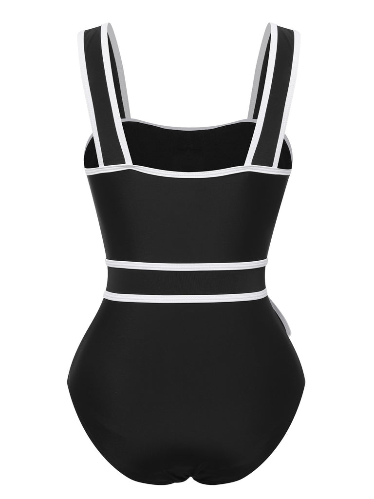 Black & White 1950s Wide Strap One-Piece Swimsuit