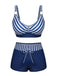 Dark Blue 1940s Stripes Strap Drawstring Swimsuit