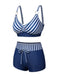 Dark Blue 1940s Stripes Strap Drawstring Swimsuit