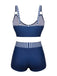 Dark Blue 1940s Stripes Strap Drawstring Swimsuit