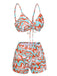 1950s Marble Print Strap Drawstring Swimsuit