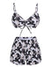 1950s Marble Print Strap Drawstring Swimsuit