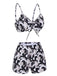 1950s Marble Print Strap Drawstring Swimsuit