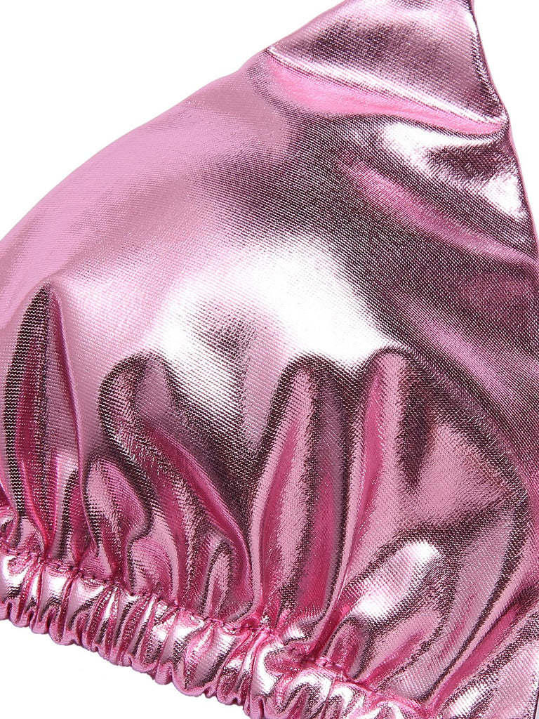 Pink 1970s Metallic 3D Heart Swimsuit