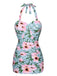 [Pre-Sale] Green & Pink 1930s Floral Polka Dot Halter Swimsuit