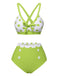 Green 1950s Polka Dot V-Neck Swimsuit