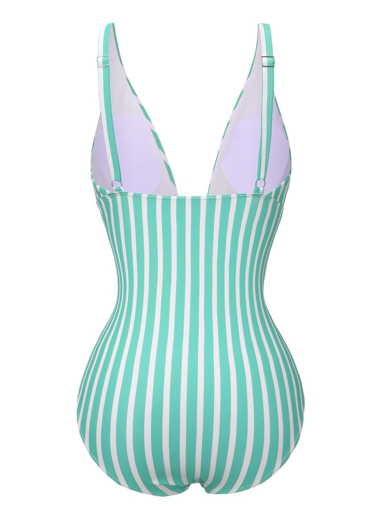 1950s Stripes Spaghetti Strap One-Piece Swimsuit