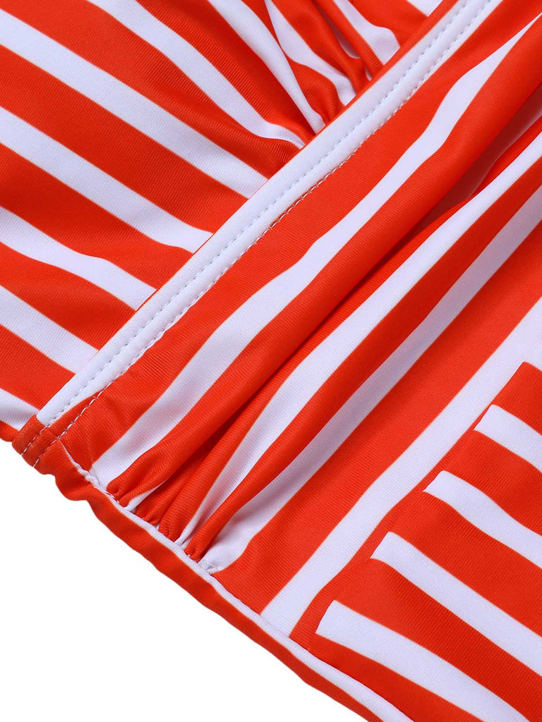 1950s Stripes Spaghetti Strap One-Piece Swimsuit