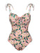 Pink 1950s Spaghetti Strap Plants Print Swimsuit