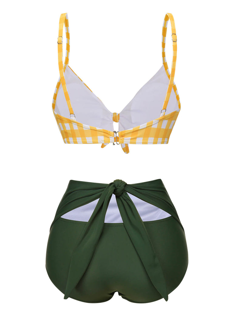 Yellow & Green 1950s Plaid Bow Bikini Set