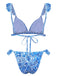 Blue 1950s Paisley Print Ruffle Trim Triangle Bikini Swimsuit