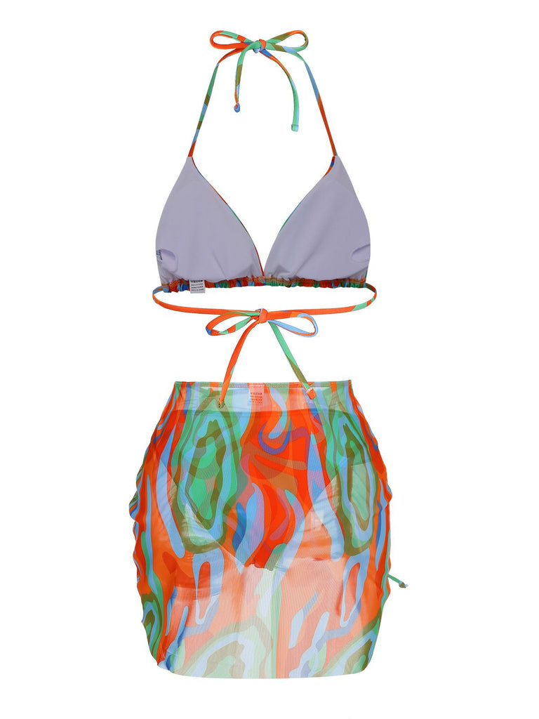 1950s Colorful Swimsuit & Drawstring Skirt Cover Up