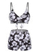 3PCS Black 1950s Flowers Swimsuit & Cover-Up