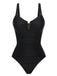 Black 1970s Solid Cutout One-Piece Swimsuit