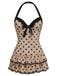 Brown 1940s Halter Polka Dots Bow Swimsuit