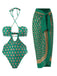 2PCS Green 1940s Flowers One-Piece Swimsuit & Cover-Up