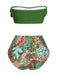 Green 1950s Plants Print Bandeau Bikini Swimsuit