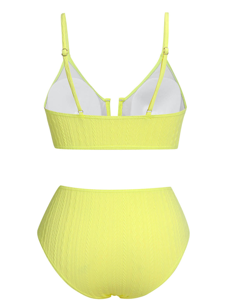 Yellow 1950s Solid Knit Bikini Set