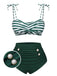 Green 1960s Stripe Shoulder Straps Swimsuit