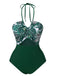 Green 1940s Tropical Hollow Out One-Piece Swimsuit