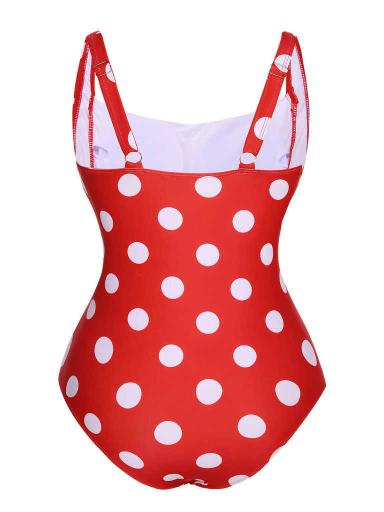 1940s Polka Dots Wrinkle Strap Swimsuit