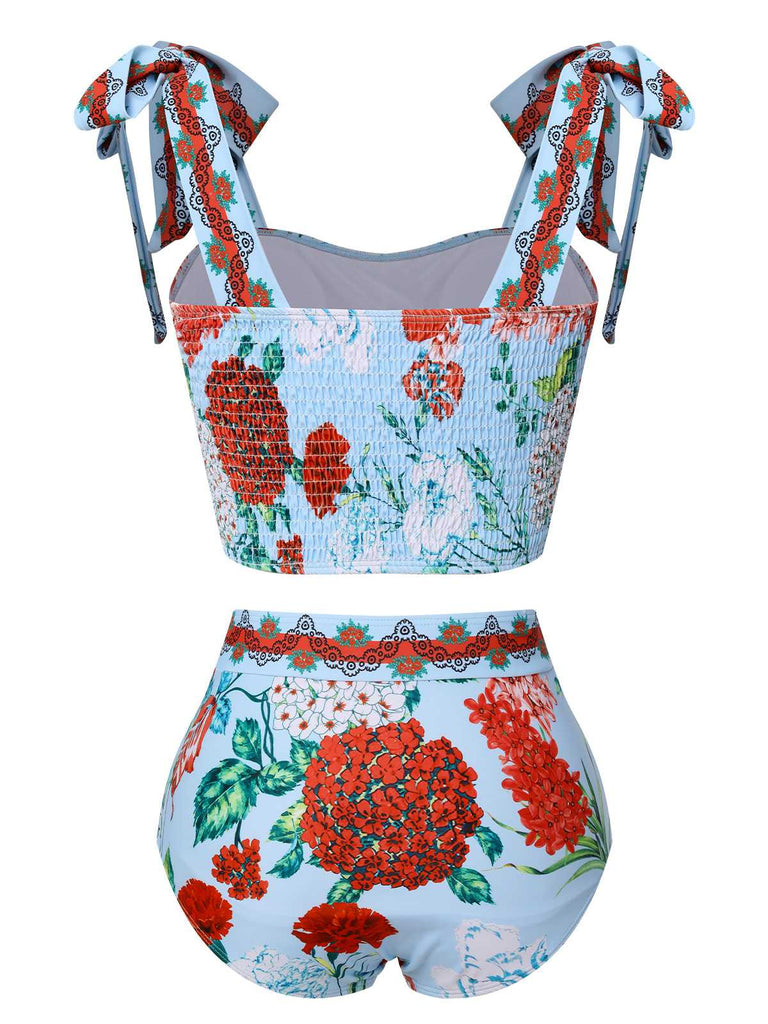 Multicolor 1960s Strap Floral Swimsuit