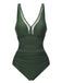 Green 1950s Solid V-Neck Lace Patchwork Swimsuit