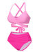 Pink 1960s Solid Strap Bandage Bikini Set