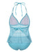 Light Blue 1930s Lace Hollow Halter Swimsuit