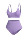 Purple 1950s Spaghetti Straps Solid Swimsuit
