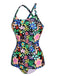 1950s Hippie Floral Strap One-Piece Swimsuit