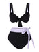 Black & White 1950s Solid Bind Patchwork Swimsuit