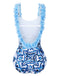 1930s Blue And White Porcelain Print One-Piece Swimsuit